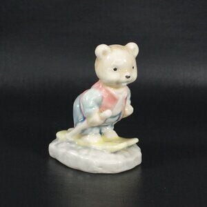 Anthropomorphic Skiing Bear Figurine Sports Bear Baby Boy Shower Cake Topper